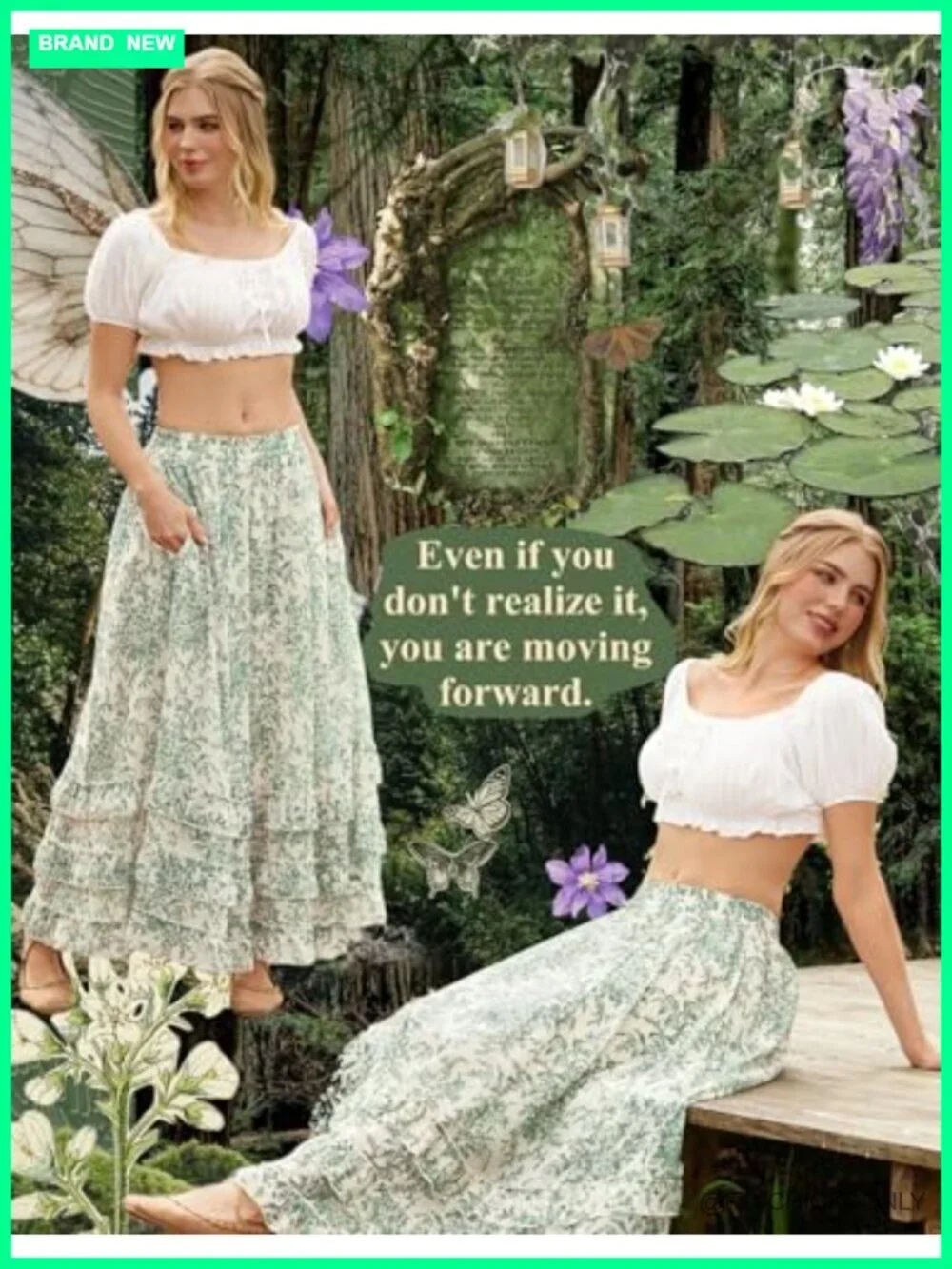 Floral Chiffon Maxi Skirt With Pockets Elastic High Waist Flowy Ruffle